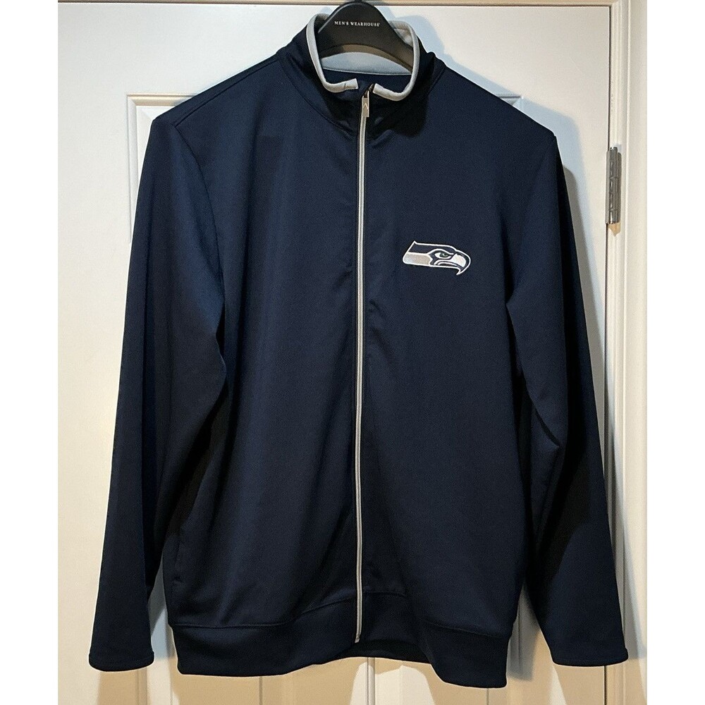 Men's ANTIGUA Seattle Seahawks Team Logo Embroidered Zip Navy Jacket Size Large
